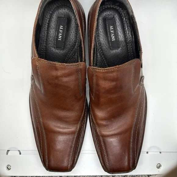 Alfani Men Leather Shoes Slip Ons Loafers 10.5 Brown Casual - Picture 2 of 7